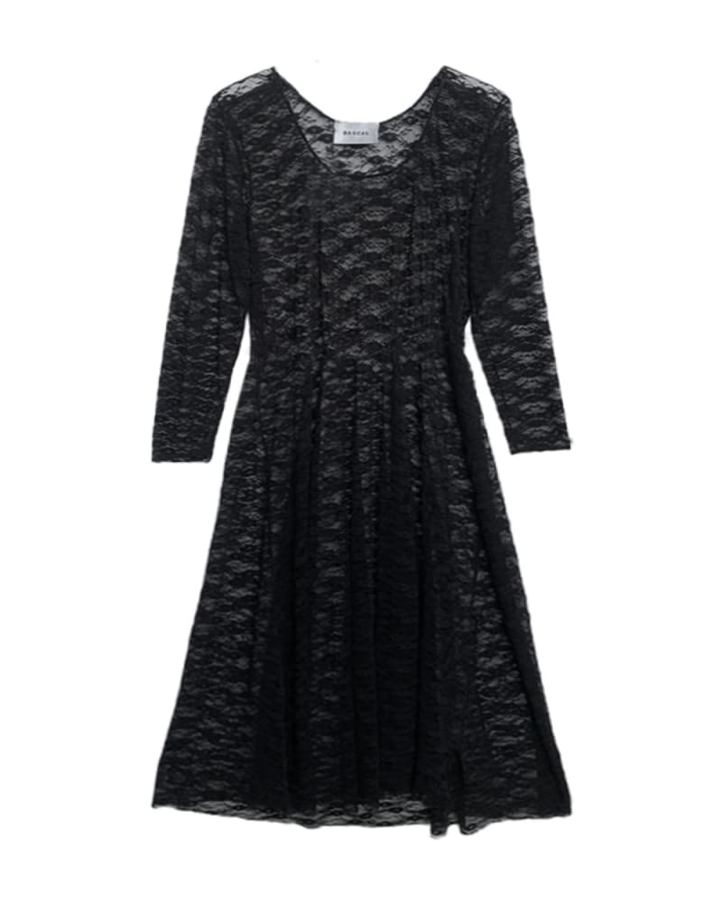 Front of a size 4 Sheer Lace Mesh Dress- Black in Black by BAACAL. | dia_product_style_image_id:347143